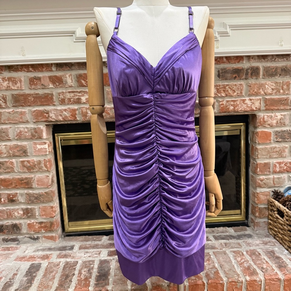 Y2K City Triangles Purple Ruched Satin Dress / S / Excellent condition